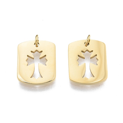 Ion Plating(IP) 304 Stainless Steel Pendants, with Jump Ring, Rectangle with Cross