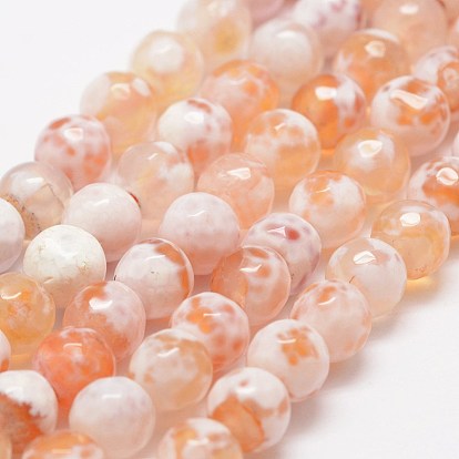 Faceted Natural Fire Crackle Agate Beads Strands, Round, Dyed & Heated