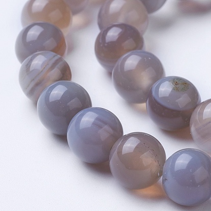 Natural Grade A Striped Agate/Banded Agate Beads Strands, Dyed & Heated, Round
