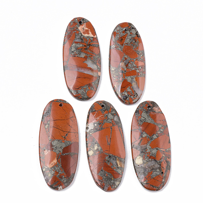 Assembled Synthetic Pyrite and Red Jasper Big Pendants, Oval
