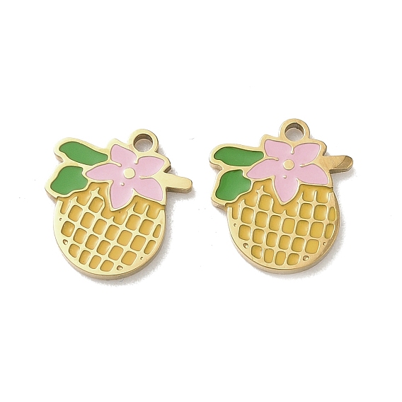 304 прелести нержавеющей стали, ананас с цветком, с эмалью, ионное покрытие (ip)