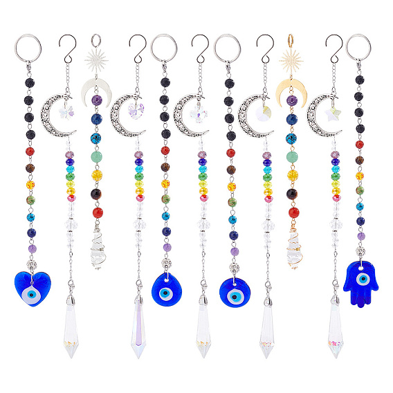 3 наборы 3 стиль сплав и лэмпворк биолокационный маятник подвесные украшения, 7 камень чакры и подвесное украшение из стеклянных бусин, для украшения дома