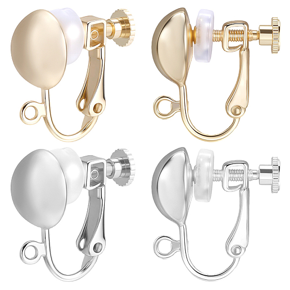 20шт. 2 цвета латунь винт на клипсе конвертер серьги, спиральный зажим для ушей, для не проколотых ушей, с петлей, без никеля , 20Силиконовый зажим на подушечках сережек