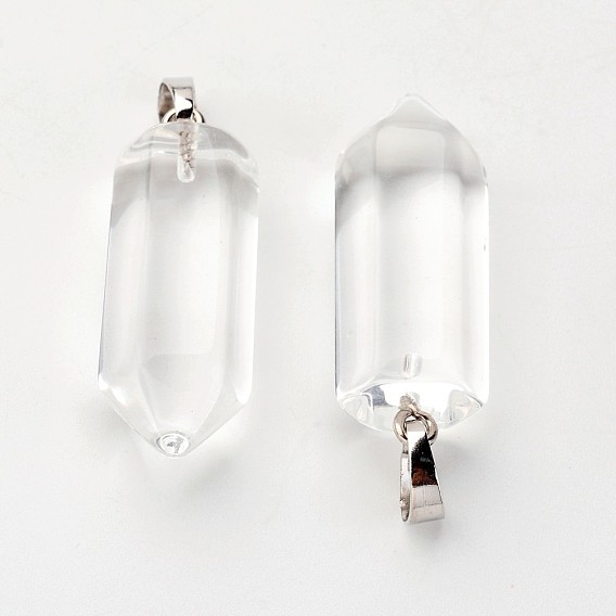 Латунь стекло кулоны, пуля, платина, остроконечный кулон, 33~36x12 мм, отверстие : 5x7 мм