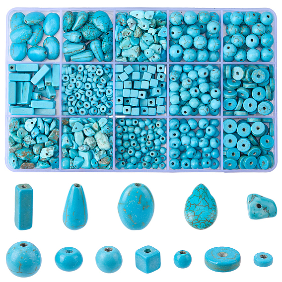 1021 шт. 12 стили окрашенные синтетические бирюзовые бусины, разнообразные