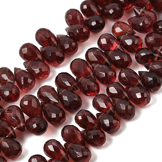 Natural Garnet Beads Strands, Teardrop, Faceted, Top Drilled, with Tassel