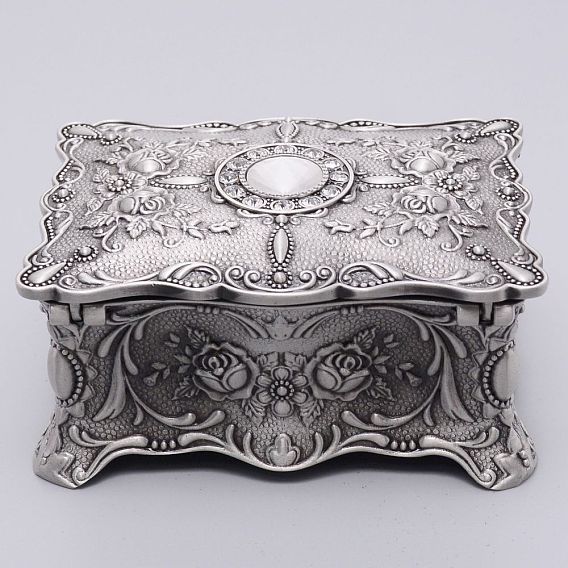 Zinc Alloy Rings Stroage Box, with Velvet Inner Box, Rectangle