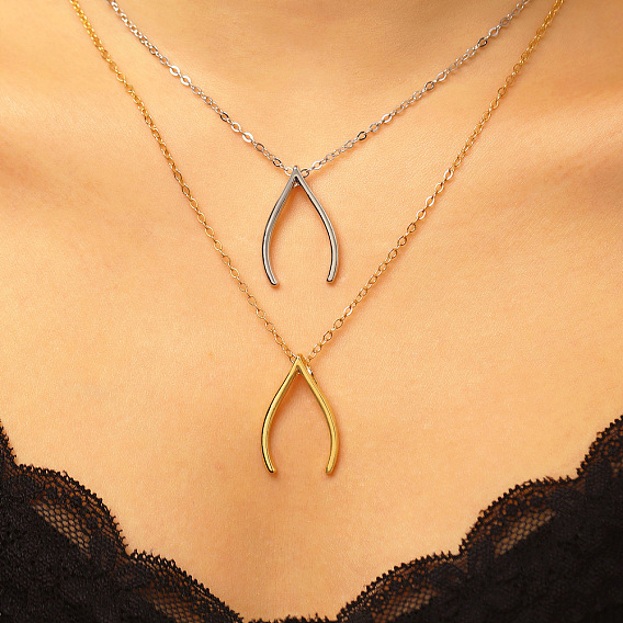 Alloy Wishbone Pendant Necklaces for Women