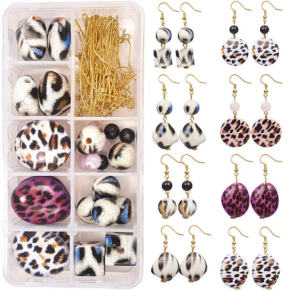 Fabrication de boucles d'oreilles Sunnyclue DIY, avec des perles acryliques, alliage de perles d'entretoises, épingles à tête de fer, épingles à œil en laiton et crochets de boucle d'oreille