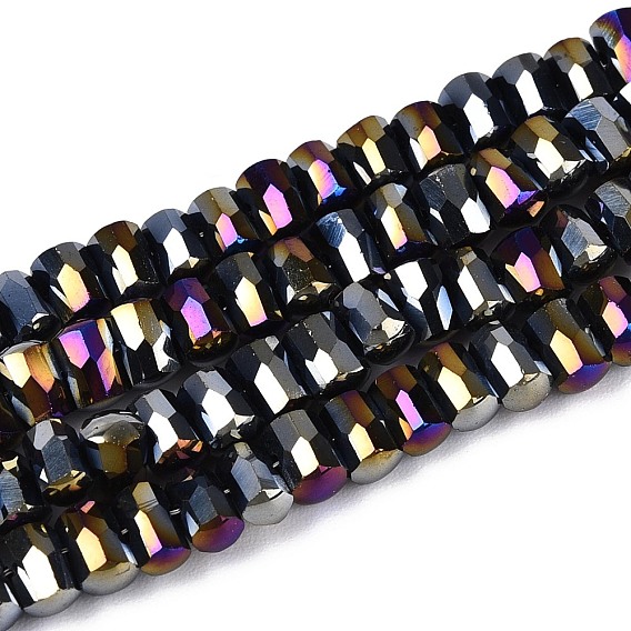 Гальванические непрозрачные стеклянные бусины, колонка, граненые, с покрытием AB цвета
