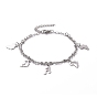 304 Stainless Steel Double Chains Multi-strand Bracelets, Music Note & Map 201 Stainless Steel Charm Bracelet for Women