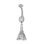 Piercing Jewelry, Brass Cubic Zirciona Navel Ring, Belly Rings, with 304 Stainless Steel Bar, Lead Free & Cadmium Free, Eiffel Tower