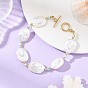 Natural Baroque Keshi Pearl Oval & Natural Larimar & Brass Beaded Bracelets, with 304 Stainless Steel Toggle Clasps, Golden