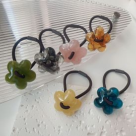 Sweet Jelly Color Flower Hair Ties for Girls with Cute Bear Bow and Simple Elastic Bands