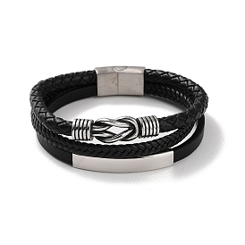 Мужские плетеные многониточные браслеты из черного шнура из искусственной кожи, узел 304 браслеты со звеньями из нержавеющей стали и магнитными застежками