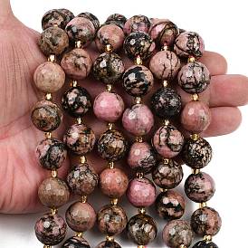 Природные родонит бисер нитей, граненые, круглые, с бисером