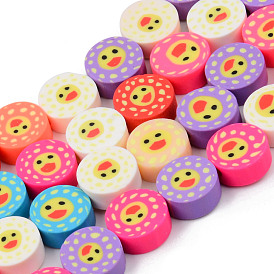 Handmade Polymer Clay Beads Strands, for DIY Jewelry Crafts Supplies, Flat Round with Duck