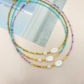 Элегантные овальные подвески из пресноводного жемчуга, Женские ожерелья из бисера из натуральных драгоценных камней