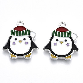 Alloy Enamel Pendants, Cadmium Free & Lead Free, Penguin, Light Gold