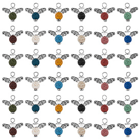 48 шт. 12 цвета, подвески, окрашенные в натуральный лавовый камень, круглые подвески с крыльями из сплава, покрытыми старинным серебром