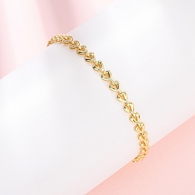 Браслеты из латунной цепочки для женщин, сердце, долговечный, стойки покрытие, без кадмия и без свинца