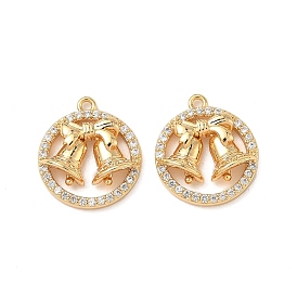 Латунные микропаве прозрачные кубические циркониевые подвески, плоский круглый и колокольчик, без никеля 