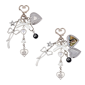 2шт. подвесные украшения из искусственного жемчуга, акрила и сплава из АБС-пластика, сердце и лук, с поворотными застежками сплава