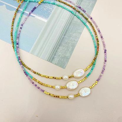 Элегантные овальные подвески из пресноводного жемчуга, Женские ожерелья из бисера из натуральных драгоценных камней