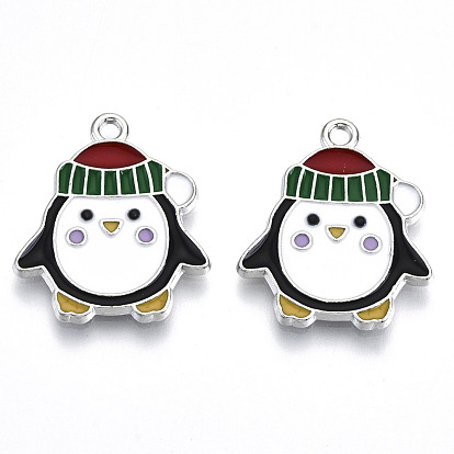 Alloy Enamel Pendants, Cadmium Free & Lead Free, Penguin, Light Gold
