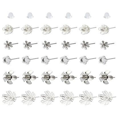 30шт 5 стили 304 фурнитура для сережек из нержавеющей стали, цветок, 30 гайки ушные пластиковые
