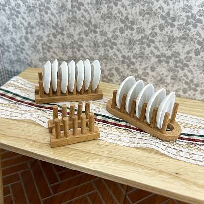 Модель мини-подставки для посуды из бука, аксессуары для кукольного домика с микро-ландшафтом, притворяясь опорными украшениями