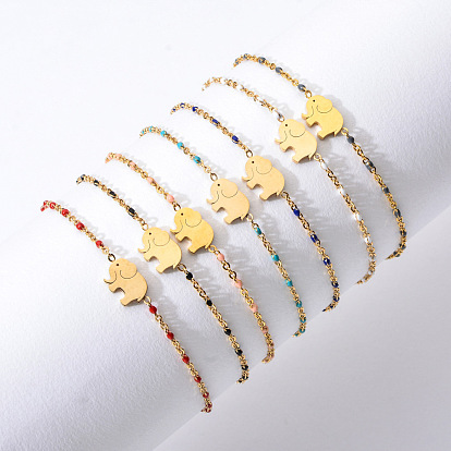 Bohemian Stainless Steel Bracelet with Colorful Beads - Creative Elephant, Non-fading.