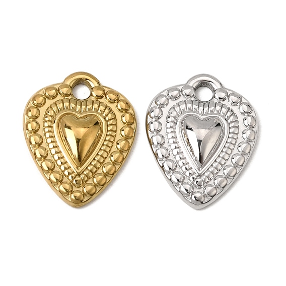 304 Stainless Steel Pendants, Embossed Heart Charms