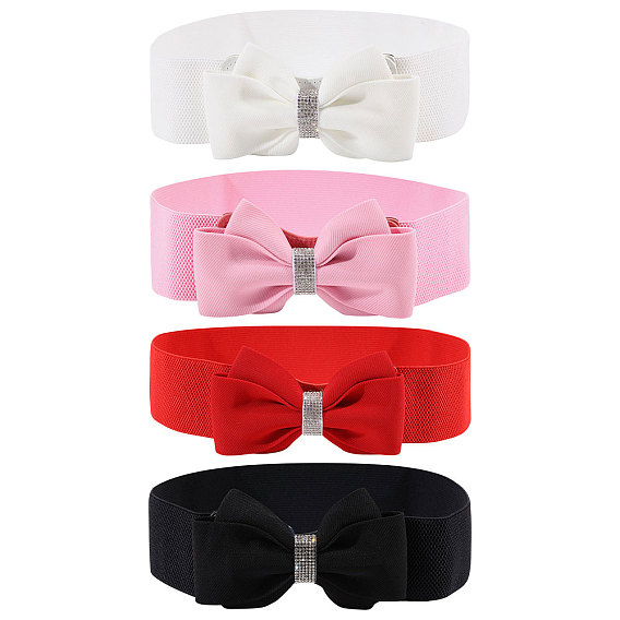 4Pcs 4 Colors Adjustable Bowknot PU Leather Elastic Waistbands for Women