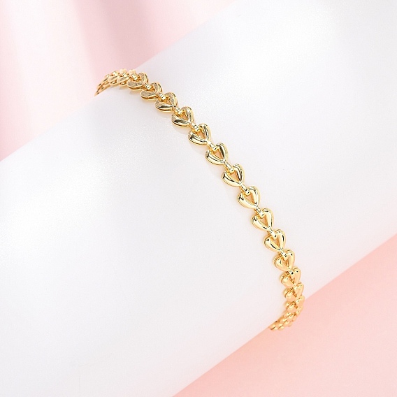 Браслеты из латунной цепочки для женщин, сердце, долговечный, стойки покрытие, без кадмия и без свинца