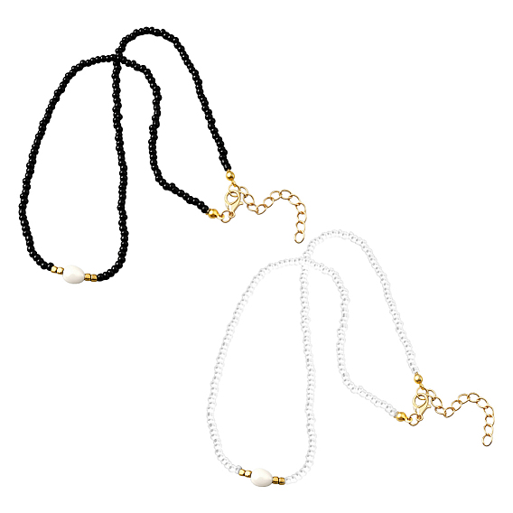 2 шт. 2 Ожерелья из натурального жемчуга и стеклянных бусин цветного риса для женщин, золотые