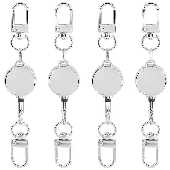 4 шт. прочные выдвижные застежки из сплава, выдвижной держатель катушки для удостоверения личности, с двойными поворотными застежками, принадлежности для изготовления брелоков своими руками, плоско-круглые
