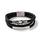 Men's Braided Black PU Leather Cord Multi-Strand Bracelets, Knot 304 Stainless Steel Link Bracelets with Magnetic Clasps