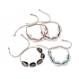 Natural Adjustable Waxed Cotton Cord Braided Bead Bracelets, with Electroplated Cowrie Shell Beads, with Enamel