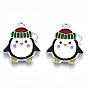 Alloy Enamel Pendants, Cadmium Free & Lead Free, Penguin, Light Gold