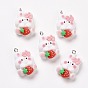 Resin Pendants, with Platinum Iron Findings, Cute, Rabbit with Strawberry