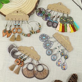 Bohemian Tassel Round Earrings Ethnic Colorful Drop Oil Jewelry Set