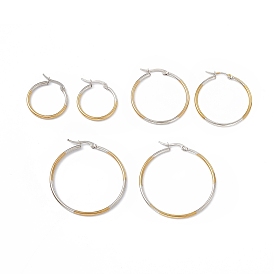 Two Tone 201 Stainless Steel Hoop Earrings with 304 Stainless Steel Pins for Women