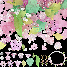 DIY Leaf Flower Findings Kits, including Acrylic Pendants, Glass & Acrylic Beads