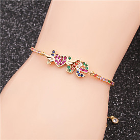 Colorful CZ Love Hand Heart Adjustable Bracelet for Couples - Perfect Gift!