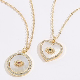 Devil's Eye Shell Zircon Pendant with Minimalist 14K Gold Plated Copper Heart Necklace