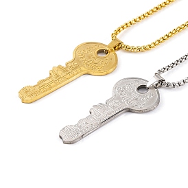 Key 201 Stainless Steel Pendant Necklace, Box Chains
