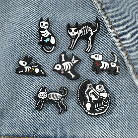 Personalized creative funny skull brooch Halloween series skull kitten puppy bird skeleton metal badge