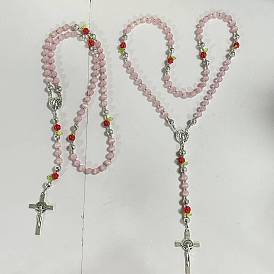 2Pcs Cat Eye & Resin & Acrylic Pendant Necklaces, Crucifix Cross, with Alloy Pendants