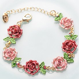 Chic Rose Flower Bracelet with Hollow-out Design and Diamond Inlay for Women